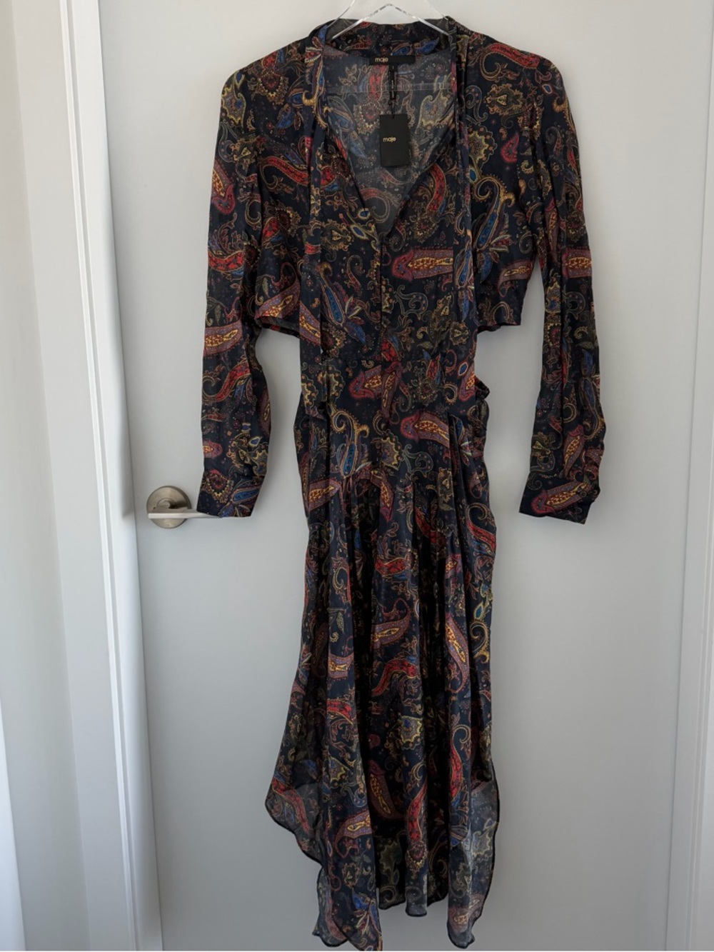 Maje - Black Paisley Long Sleeve Cut-Out Dress